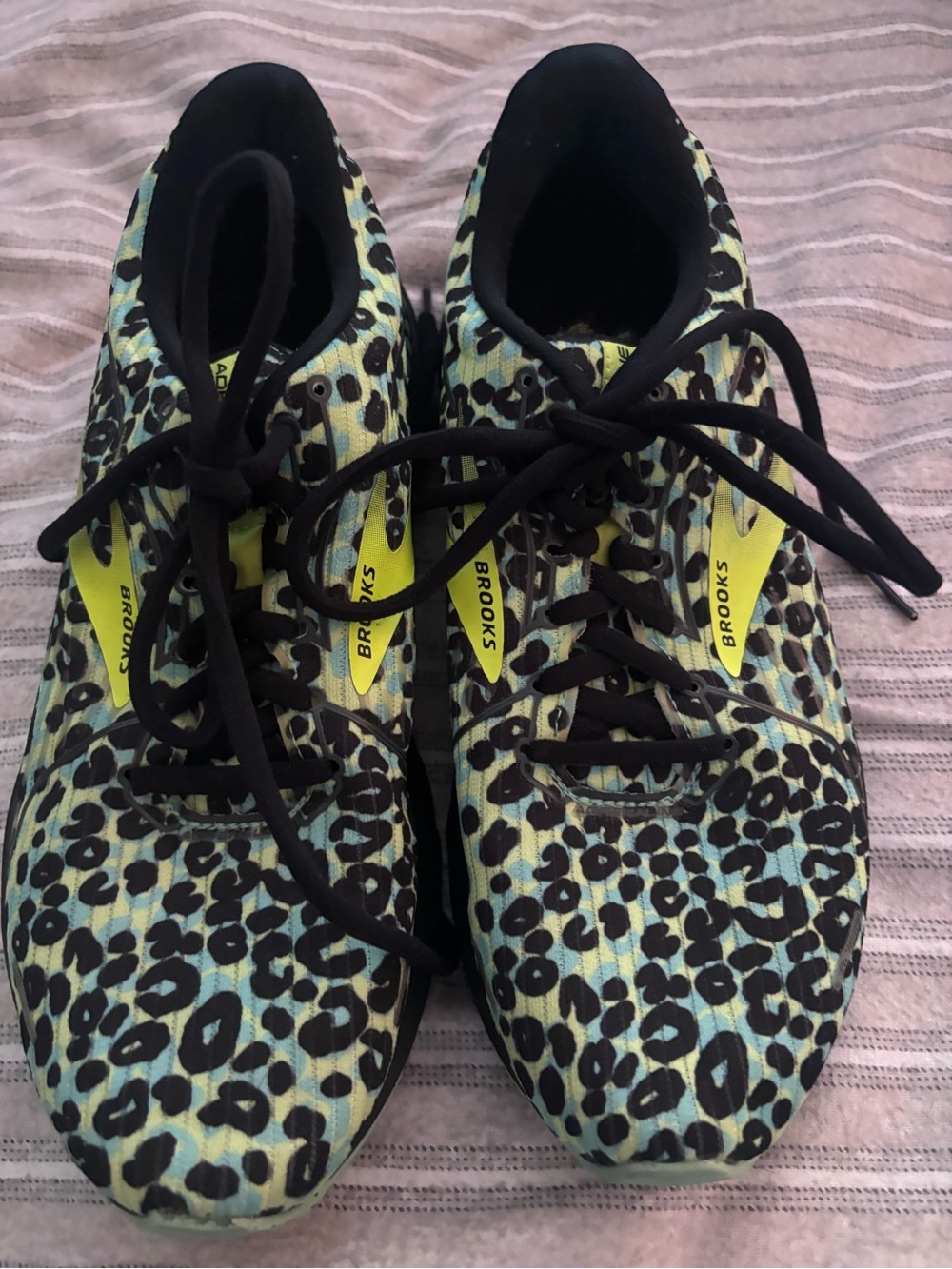 Brooks Kids' Leopard Print Sneakers in Teal, Yellow and Black